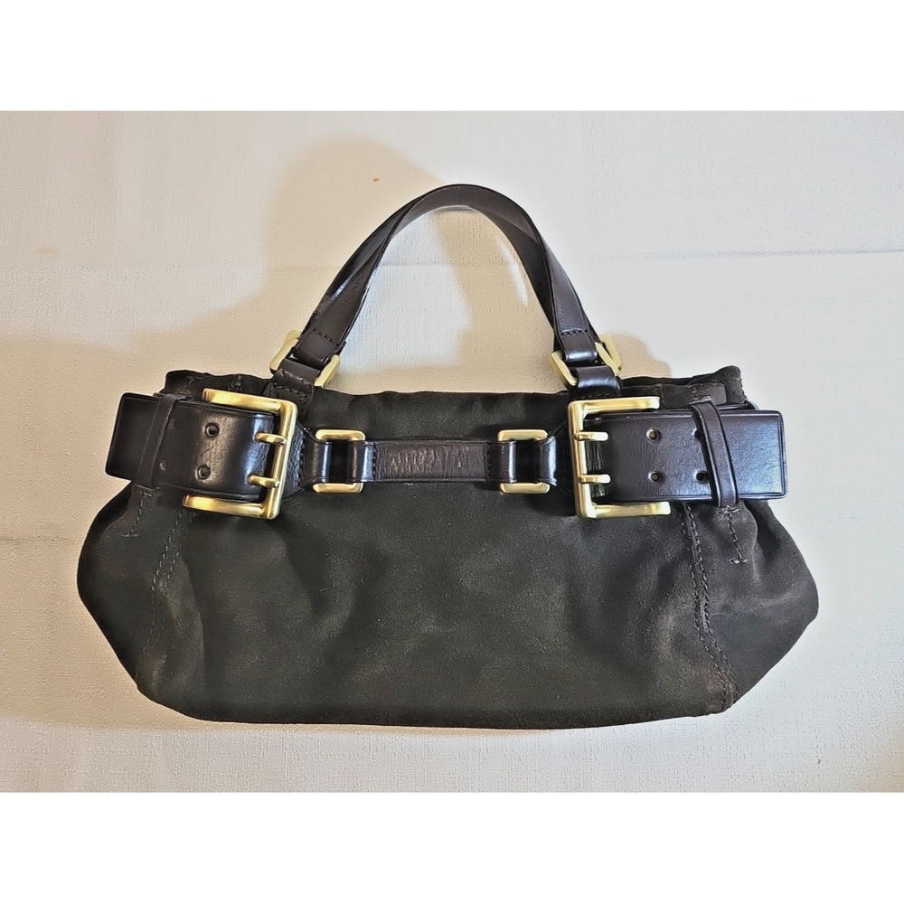 ✨ Y2K Donna Karan Chocolate Suede Double Buckle Mini-Satchel, BOHO Slouchy Edgy